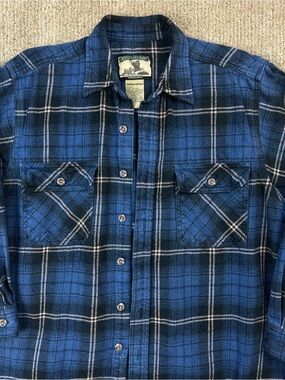Vintage Field & Stream Blue Plaid Flannel Shirt Grunge Thrashed Workwear Med